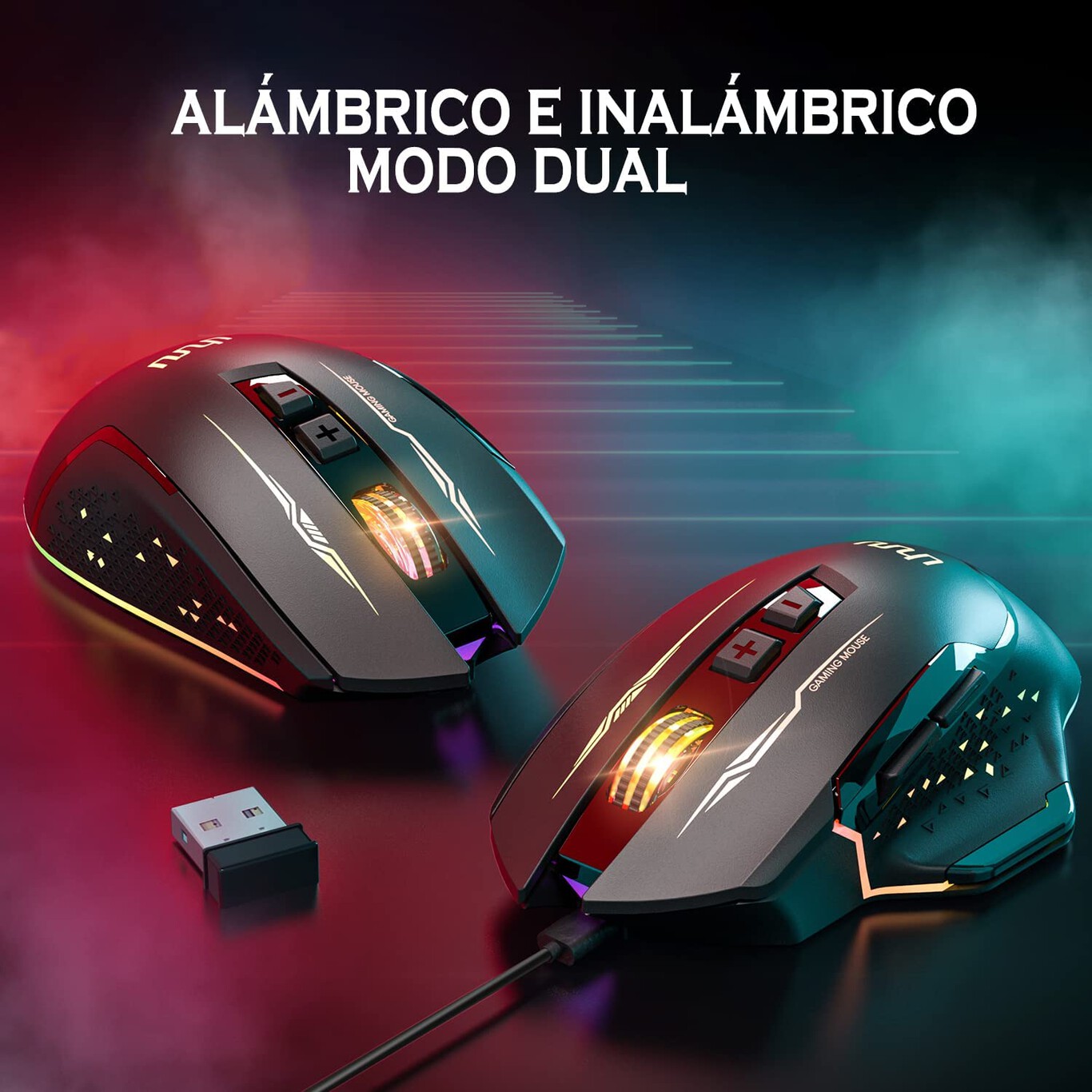 Mouse gamer con modo dual para conectarse, DPI ajustable, iluminación RGB y siete botones