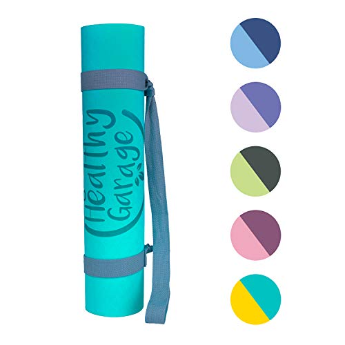 Yoga MAT Multiusos. Esterilla yoga y pilates antideslizante. Colchoneta para ejercicios fitness, gimnasia y deportes. Alfombra ecológica resistente para entrenar en casa o gimnasio (Turquesa/Amarillo)