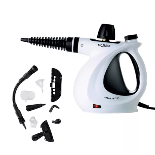 Solac Steam Jet 2.1 - Limpiador a vapor, Vaporeta, 1050W, 3 bares, 30g/min, 350 ml, Cable 3m, 9 accesorios