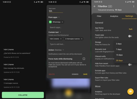 Control Notificaciones Aplicación Filterbox