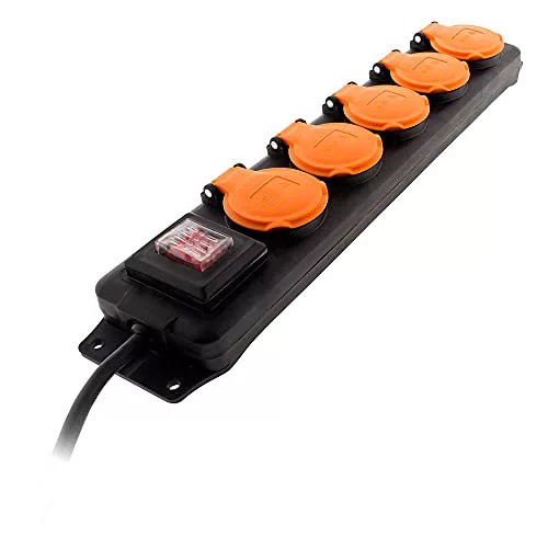Zenitech - Bloque estanco IP44 5 tomas 16A 2P+T con solapas e interruptor - Cable HO5RRF 3G1 1,5m