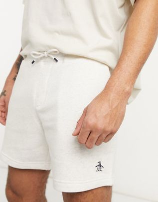 Shorts de chándal gris claro jaspeados con logo de Original Penguin