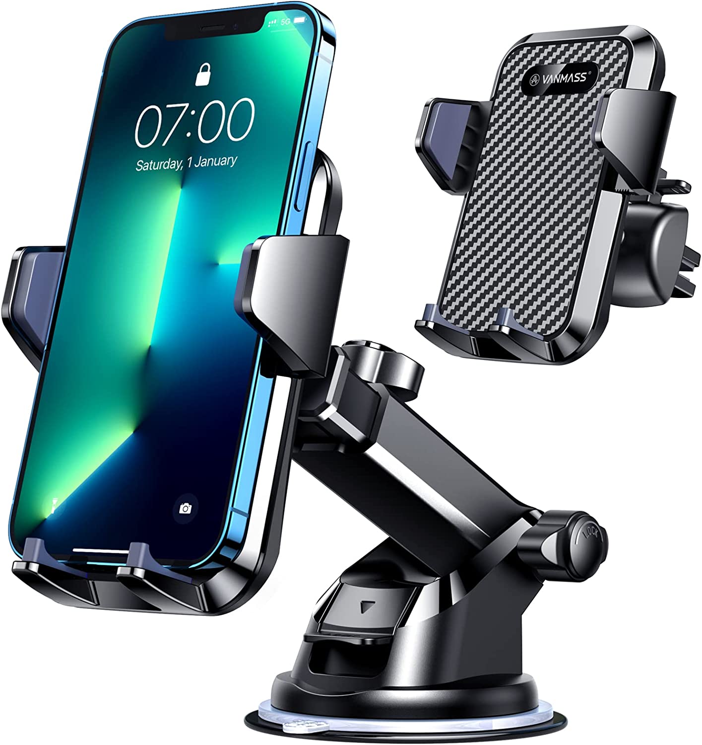 VANMASS Soporte Movil Coche SmartTouch 3 en 1 para automóviles Tablero de instrumentos Ventilación de aire del parabrisas, para todos los iPhones 11 Pro Max/XS Max/XR/8 Plus/Galaxy A71/S20+/Note 10+