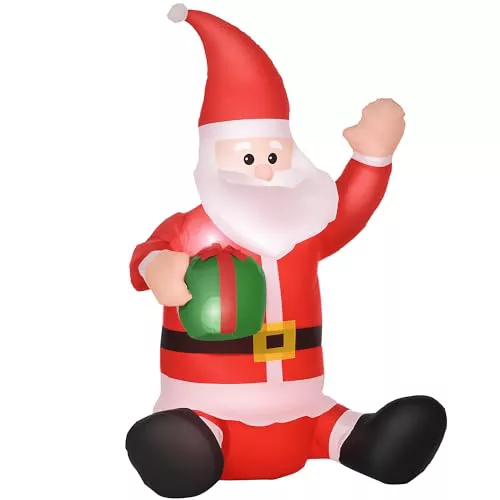 HOMCOM Papá Noel Hinchable 1.2m Santa Claus Inflable con Regalo Decoración Navidad Iluminación LED con Inflador Apto Interior Exterior