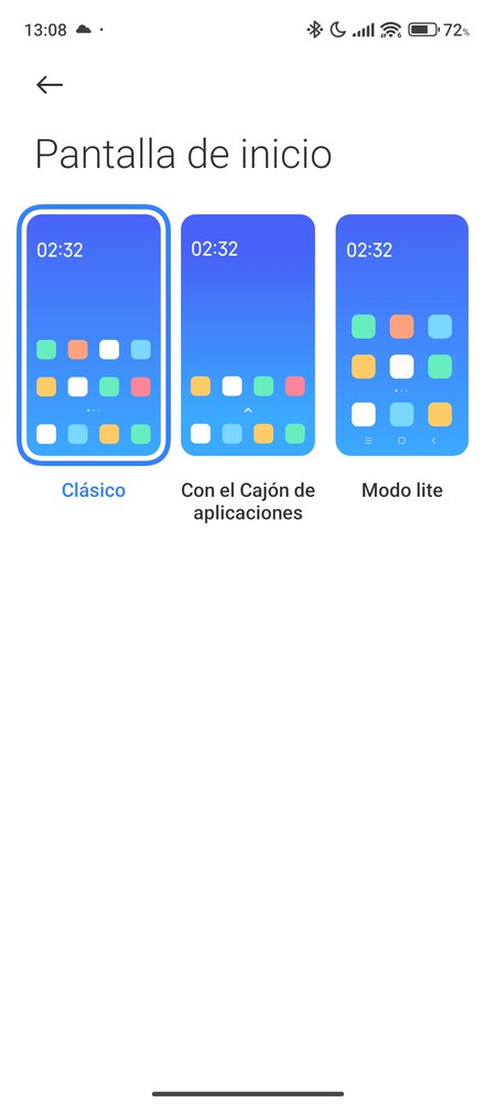 Pantalla de inicio Modo