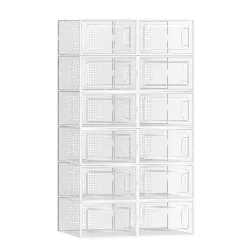 SONGMICS Cajas de Zapatos Plástico, Juego de 12 Organizadores