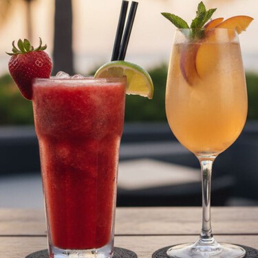 Cócteles con frutas de temporada: fresa, durazno y sandía para 3 bebidas refrescantes