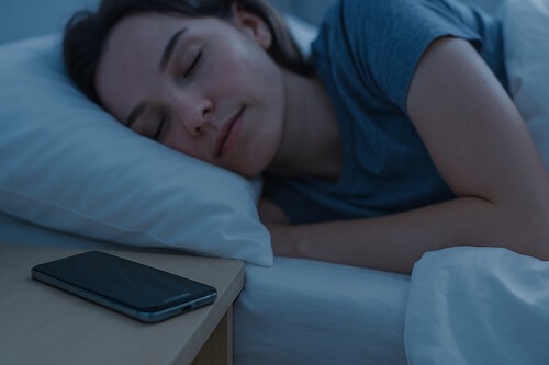 durmiendo con el movil Galaxy en la mesita de noche
