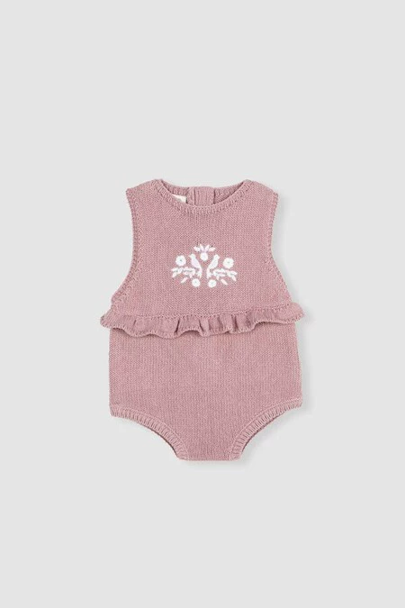 Ranita punto bordado pájaro rosa bebé