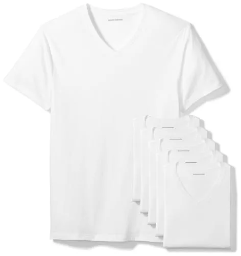 Amazon Essentials Camiseta Interior con Cuello en V, Transpirable, Algodón Hombre, Pack de 6, Blanco