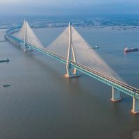 Así es el espectacular puente colgante Sutong, con un tramo de 1 km que pende de cables y donde conviven coches y trenes