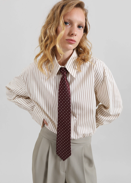 Gainsford Neck Tie Shirt Beige Brown Stripe Demy 00314