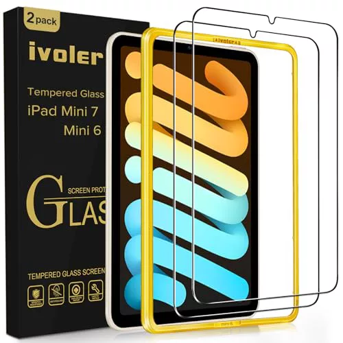 ivoler 2 Unidades Protector de Pantalla para iPad Mini 7/6 8.3 Pulgadas (7. / 6 generacion, 2024/2021 Modelo), con Marco de Instalación Fácil, Cristal Vidrio Templado, Antiarañazos, Sin Burbujas