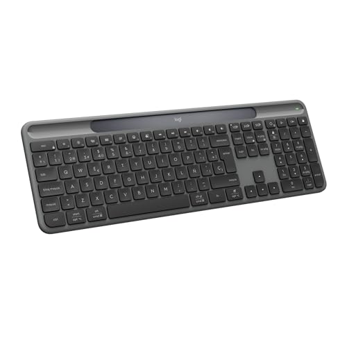 Logitech Signature Slim Solar+, Teclado inalámbrico Alimentado por luz Solar y Artificial, batería Duradera con una Vida útil de hasta 10 años, Teclas Personalizables, Bluetooth, QWERTY ESP - Grafito