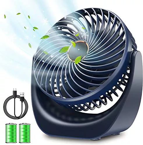 SHAVINGFUN Ventilador de Mesa silencioso, batería Recargable por USB de 4000 mAh, 5 Velocidades Pequeño Potente ventoinha Escritorio para Oficina/Hogar (Azul)