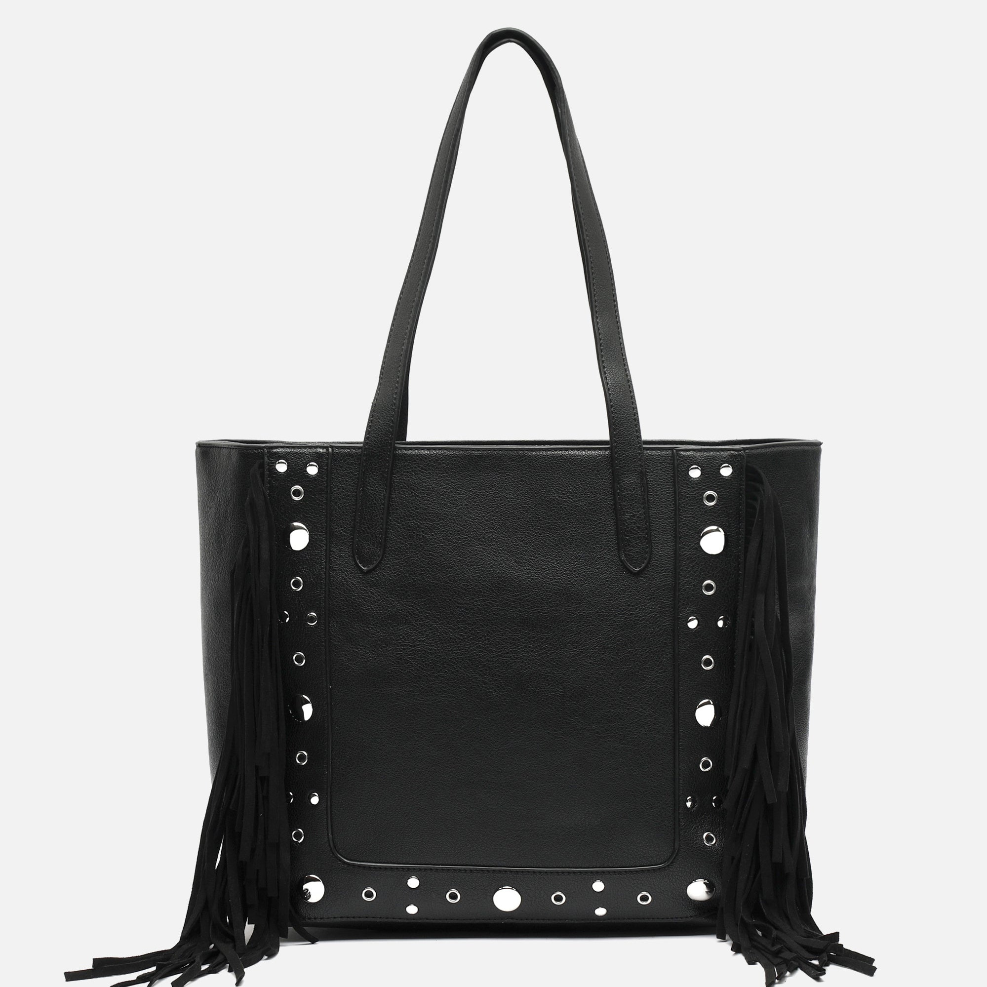 Bolso shopper grande con detalles metálicos y flecos 