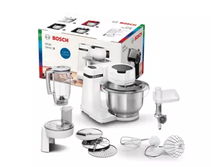 Robot de cocina - Bosch MUMS2EW30, 700 W, Bol 3.8 l, Acero inoxidable, 4 Potenci