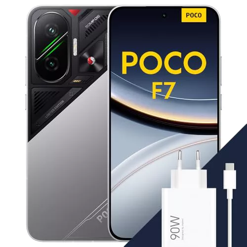 XIAOMI POCO F7 - Smartphone de 12+256GB, Cámara Sony de 50 MP con OIS, Pantalla AMOLED de 6,83'' 1.5K a 120Hz, Snapdragon 8s Gen 4, Hypercharge 90W, Cargador Incluido, Plata (Versión ES)