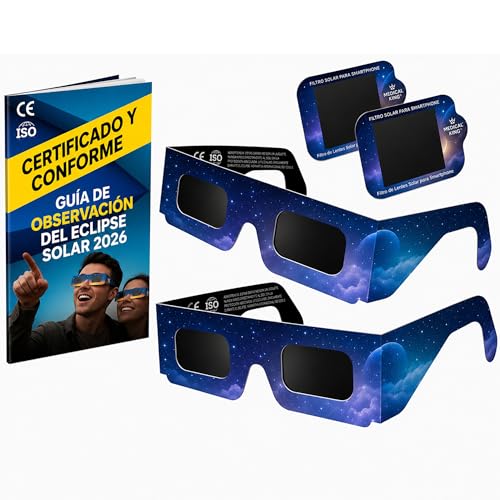 Gafas homologadas para eclipse Medical King - dos unidades, dos lentes para smartphone y guía de observación