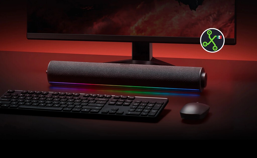 Bocina Xiaomi para gaming con luces RGB y sonido estéreo. Tiene micrófono para comunicarse en partidas en línea 