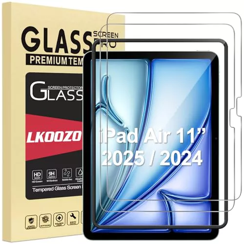 LKOOZO [2 Piezas Protector Pantalla para iPad Air 11 Pulgadas M3/M2 (2025/2024), con Marco de Instalación Fácil Cristal Templado