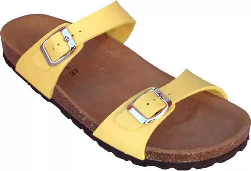 BIO Menphis Sandalia mujer dos hebilla lateral y suela de corcho 212, Limón., 40 EU