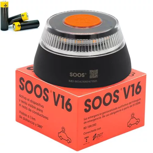 SOOS Luz Emergencia Coche Homologado DGT, con SIM y Datos Pagados hasta 2038, Baliza v16 Homologada dgt con Geolocalizador, Obligatoria enero 2026, Luz v16 con Geolocalización 3.0, Aprobada por DGT