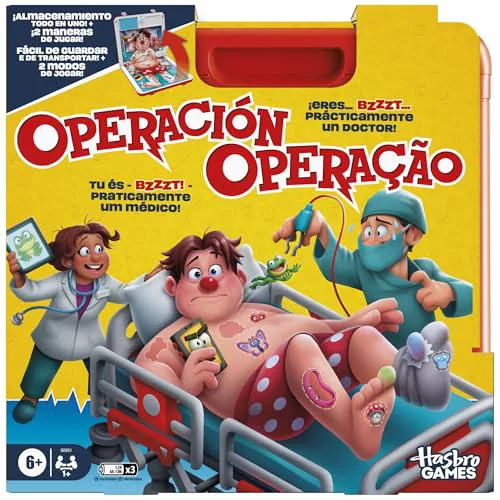 Hasbro Gaming Juego de Mesa electrónico Operación con Estuche Todo en uno
