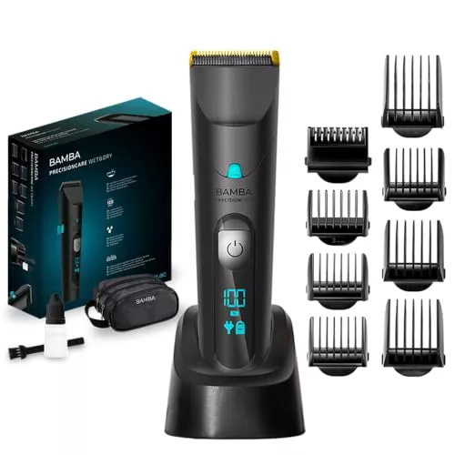Cecotec Cortapelos Bamba PrecisionCare Wet&Dry. Cuchillas Acero Inoxidable con Revestimiento de Titanio, Batería de litio, Autonomía hasta 120 min, Longitudes 0,5-30 mm, 8 Peines