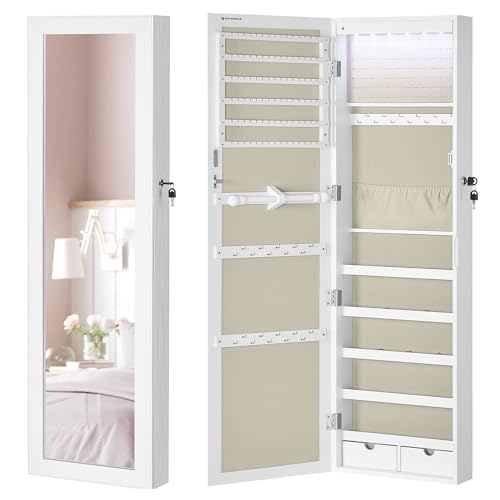 SONGMICS Armario de pared para joyas con luces LED y espejo 