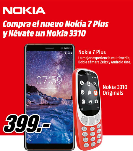 El nuevo Nokia 7 Plus por 399 euros en MediaMarkt con un Nokia 3310 de regalo