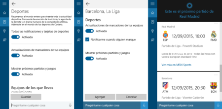 Cortana ahora puede avisarte cada vez que el Real Madrid o el Barcelona marcan un gol