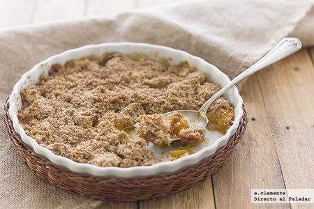 Crumble de plátano y mango. Receta