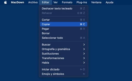 Copy and Paste Menu on Mac