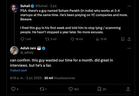 mensajes de exjefes de Soham Parekh