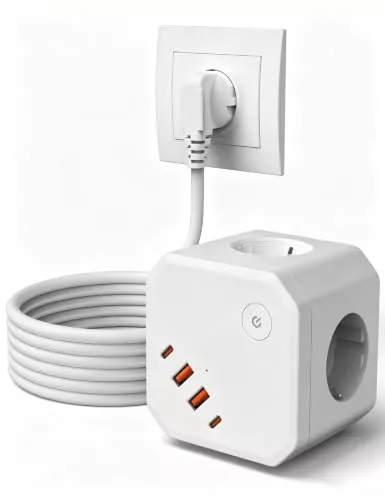 Regleta 8-en-1 con USB-C Carga Rápida 20W y Protección Sobretensión