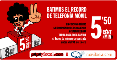 Pepephone vuelve a ofrecer su tarifa de 5.5 céntimos/minuto