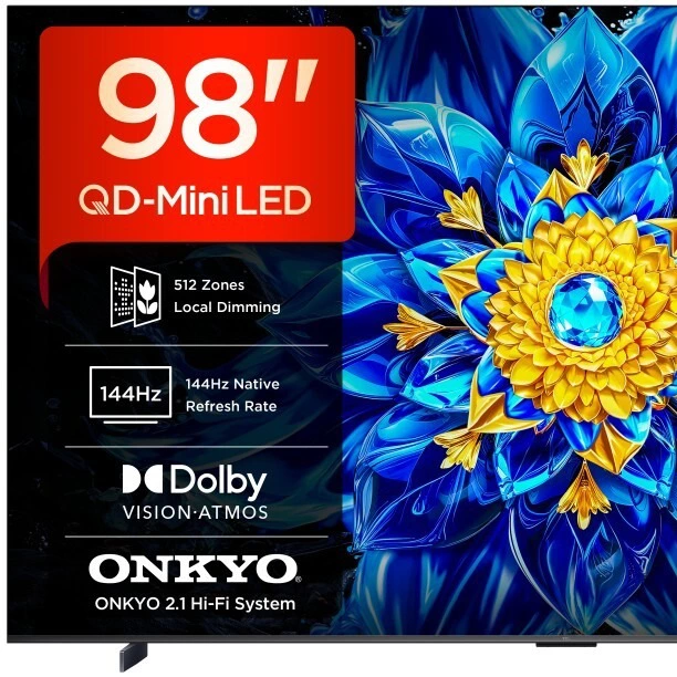  TV Miniled 98’’ (248,92 cm) TCL 98P8L con IA, 4K Mini LED, 144Hz, HDR10+, HLG, HDR, Dolby Vision, IMAX, HDR, Dolby Atmos, DTS:X; DTS VIRTUAL:X. 