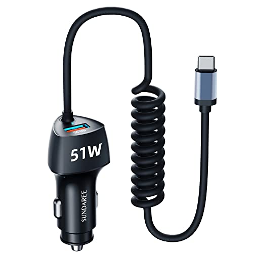 SUNDAREE Cargador Coche USB C Cable,51W 12V~24V