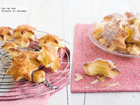 Estrellas de hojaldre rellenas de crema de almendras, receta de Navidad
