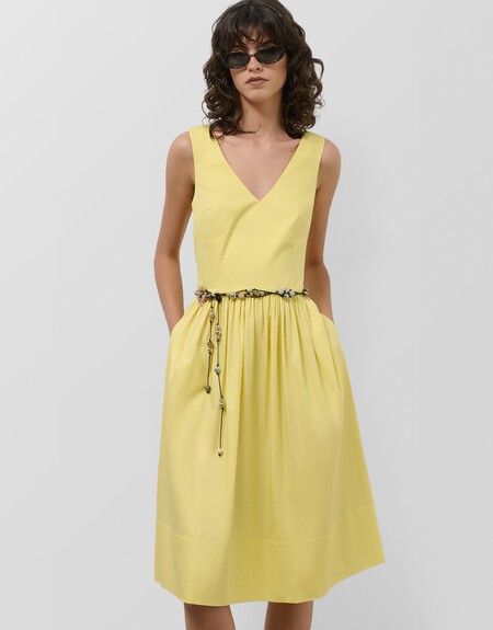 Vestido Midi De Sisas En Algodon Amarillo
