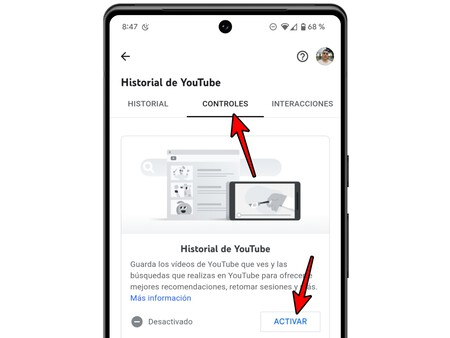 Activar Historial Youtube
