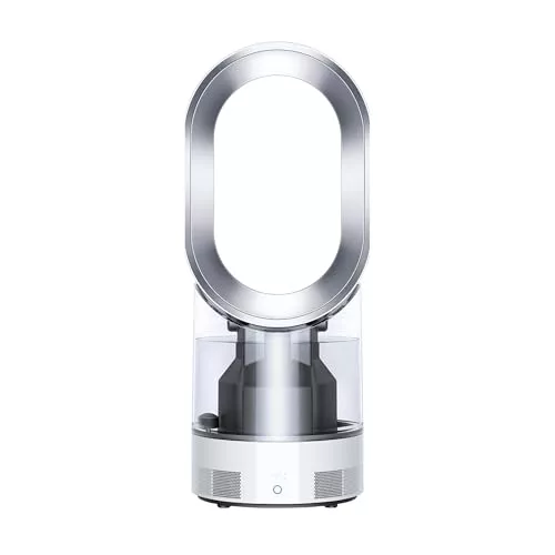 Dyson AM10 Humidificador y Ventilador, Humidificación Higiénica de Vapor Frío, Control Automático de Humedad, Niebla Ultrafina, Funcionamiento Silencioso, Blanco/Plata