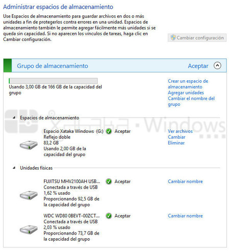 Información del grupo de almacenamiento creado
