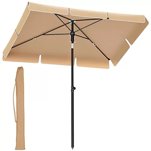 SONGMICS Sombrilla de Terraza 200 x 125 cm, UPF 50+, Inclinación Bidireccional de 30°, Altura Ajustable, con Bolsa de Transporte, para Balcón Jardín, sin Base, Topo GPU25BR
