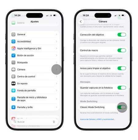 Cambiar desplazamiento cámara iOS 26