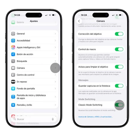 Cambiar desplazamiento cámara iOS 26