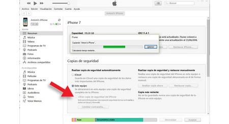 itunes COPIA DE SEGURIDAD NO CIFRADA