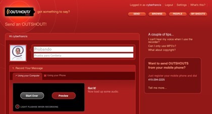 Outshouts, envío de audio mensajes con temas musicales de fondo