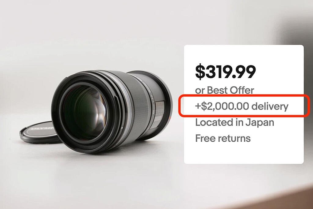 Enviar este objetivo de 320 dólares desde Japón a España cuesta 29 dólares. Enviarlo a EEUU cuesta 2.000, y no es un error tipográfico 